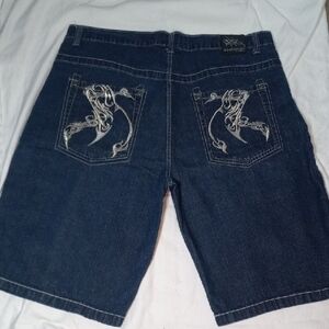 Revolution Dark Blue Jean Shorts with Embroidery